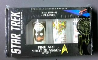 Star Trek Series Fine Art Shot Glasses Set 3,  Set Of 4 - Nib - 0831002