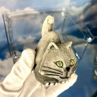 Artesania Rinconada Cat Kitten Figurine Uruguay Art Pottery Signed 3.  5”