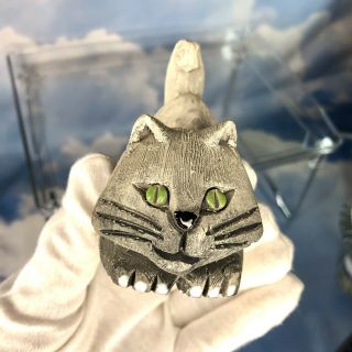 Artesania Rinconada Cat Kitten Figurine Uruguay Art Pottery Signed 3.  5” 3
