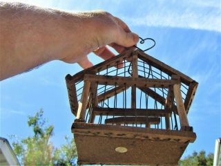 Vintage Natural Wood And Wire Small Bird Cage - Mexico