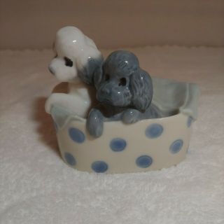 Nao Lladro 2 Poodle Dogs In A Spotted Basket Hand Made In Spain Daisa 1988