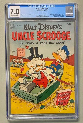 Four Color 386 Dell Publishing 1952 Cgc 7.  0 Uncle Scrooge 1