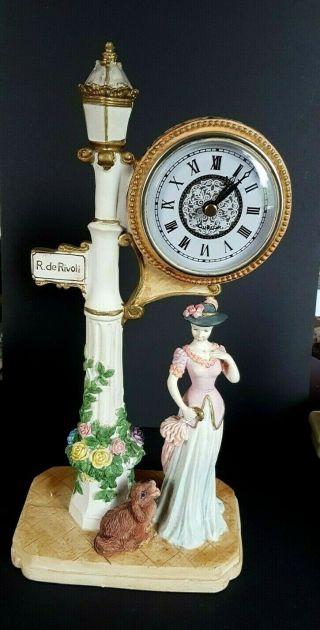 Vintage R.  De Rivoli Lamp Post Clock Ornament With Lady And Dog - 34.  5 Cm Tall