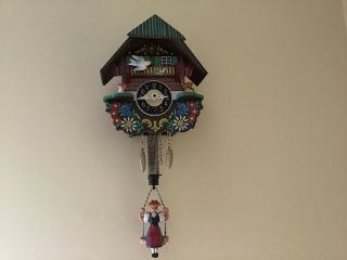 Mini German Cuckoo Clock With Girl On A Swing - No Key,