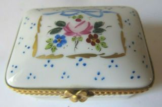 Vintage Limoges Jd Dumont France Pink Rose Blue Bow Trinket Box Peint Main