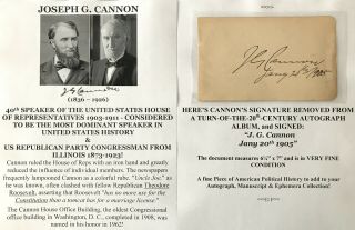Speaker Us House Representatives Congressman Il Joe Cannon Autograph Signed 1905
