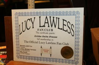 Vintage Xena Warrior Princess Lucy Lawless Fan Club Certificate