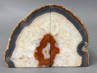 Geode Agate Red Healing Crystal Polished Quartz Bookends 6”