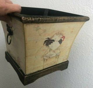 Vtg Lg Square Rooster French Country Planter Pot Cache Wood Wooden Planter Box