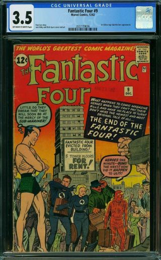 Fantastic Four 9 - 3.  5 Cgc - Third Silver Age Appearance Of The Sub - Mariner