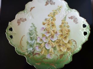 Vintage P & T Germany Hand Painted Foxglove Floral Decorative Handled Plate