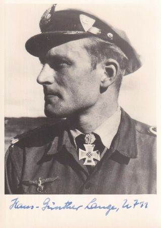 Hans - Günther Lange - U - Boat Commander - Signed 6 " X 4 " Photo.  Knight 