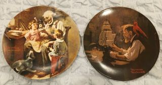 2 Norman Rockwell Plates Plaques 1977 The Toy Maker,  1980 Ship Builder