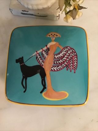Ateuer De Limoges France Peint Main Trinket Box Art Nouveau Lady & Dog