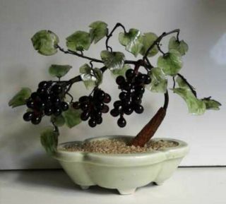 Vintage Jade & Garnet Vine Bonsai Gem Tree Luck Abundance,  Prosperity Feng Shui