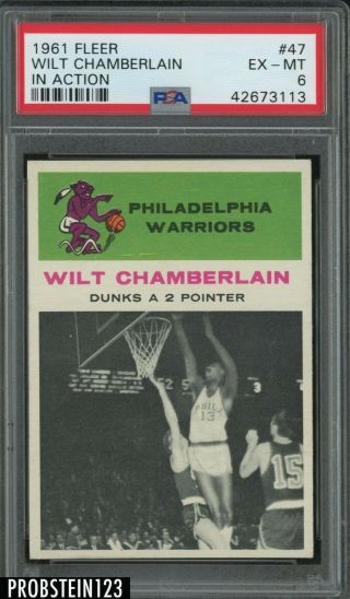 1961 Fleer Basketball 47 Wilt Chamberlain In Action Warriors Hof Psa 6 Ex - Mt