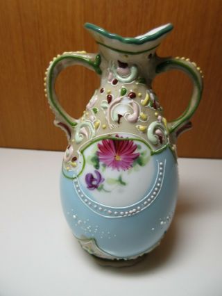 4 " Unmarked Nippon Moriage Hand Painted Small Bud Vase Floral Mini Vintage