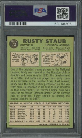 1967 Topps 73 Rusty Staub Houston Astros PSA 10 GEM 2