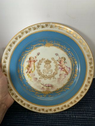 Antique Sevres Plate Blue Celeste King Louis Philippe " Chateau Des Tuileries "