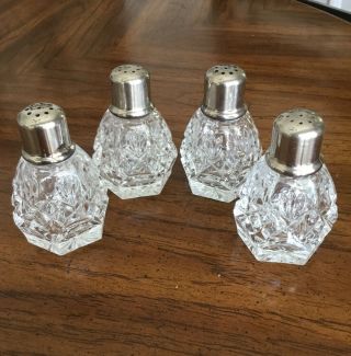 Set Of 4 Vintage Mini Crystal Cut Silver Plated Salt & Pepper Shakers 3”