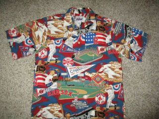 Vtg Reyn Spooner Hawaiian Boston Red Sox Cotton Shirt Sz Medium Baseball Buttons
