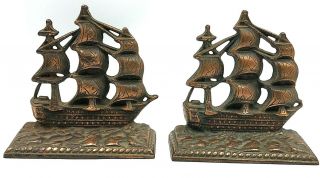 Uss Constitution Vintage Brass Bookends Us Navy Frigate Ship Nautical Guc