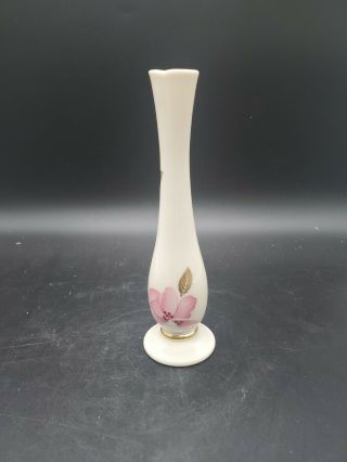 Lenox Royal Blossom Bud Vase 7 3/8 " Tall Ivory Porcelain Pink Flowers Gold Trim
