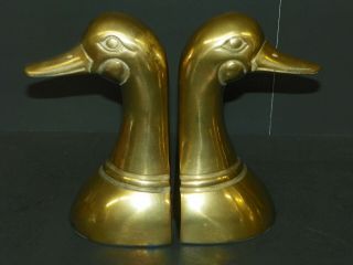 2 Vintage Solid Brass Duck Head 6.  5 " Bookends Book Ends Set Leonard Co.  Korea