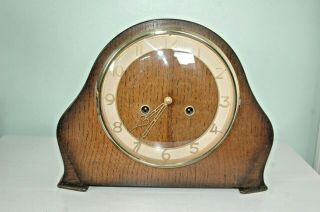 Vintage Smiths Oak Case Mantle Clock With Key & Pendulum