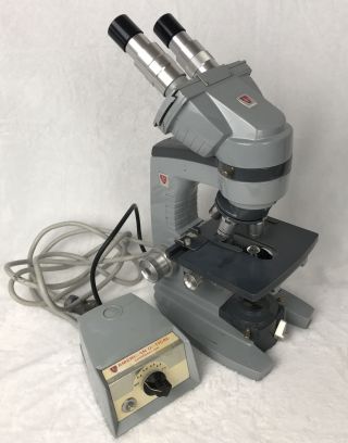 Vintage American Optical Ao Spencer Binocular Microscope W/ 4 Objectives