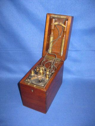 Antique Victorian Mahogany Wood Box Medical Therapy Electric Shock Instrument.