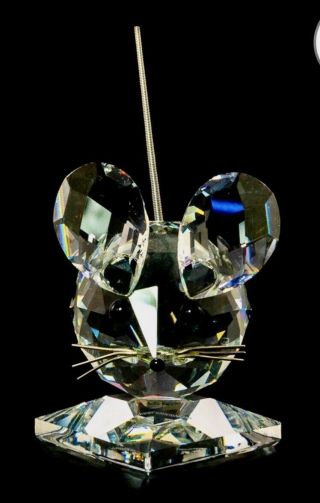 Swarovski Crystal Figurine Large Mouse Wire Whiskers Spring Coil Tail W/box