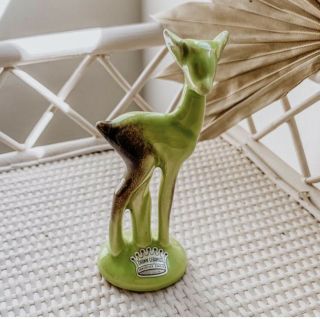 Vintage Crown Ceramics Deer Figurine,  Rare || 1950s Mcm,  Lime Green Glazed