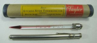 Vintage Armored Taylor Tycos No.  21,  860 Etched - Stem Thermometer