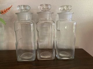3 Vintage Clear Glass Apothecary Pharmacy Bottle Jar Stopper F & S St Louis 1894