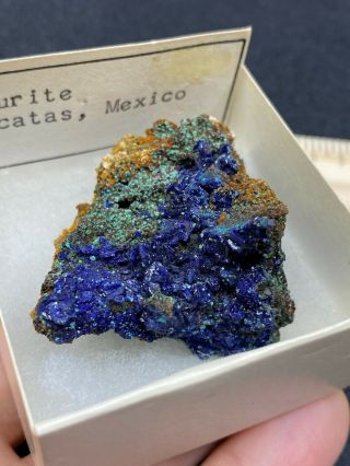 Very Pretty Azurite Specimen From Mexico In Cardboard Box - Vintage Estate Find
