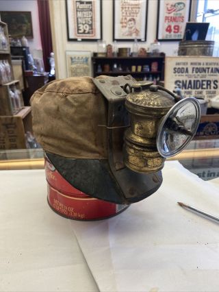 Vintage Coal Miners Hat With Carbide Lamp Auto Lite Lamp Co Auto - Lite 1925