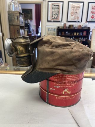 Vintage Coal Miners Hat with Carbide Lamp Auto Lite Lamp Co Auto - Lite 1925 3
