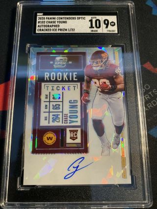 Chase Young 2020 Contenders Optic Rookie Ticket Cracked Ice Auto 1/22 Sgc 9/10