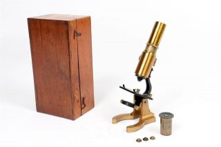 Vintage C1910 Brass Microscope With Case  1061