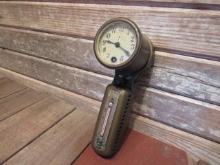 Vintage Brass The Minneapolis Heat Regulator Co.  Jewell Tycos Thermometer/clock 2