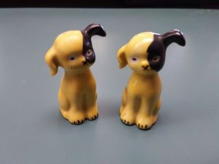 Vintage Porcelain Floppy Ear Puppy Dog Salt And Pepper Shakers Japan 2 3/8 " Mcm