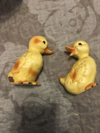 2 Vintage Easter Yellow Chicks Ducks Ducklings Ceramic Figurines Norcrest Lefton