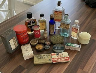 Vintage Glass Bottles/tins/pots Pharmacy/chemist Apothecary - 22 Items