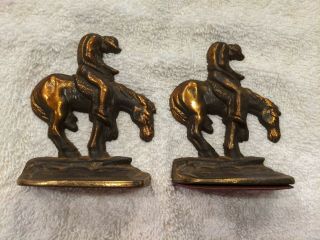 Vintage End Of The Trail Gilted Look Bookends Cast Iron Pair