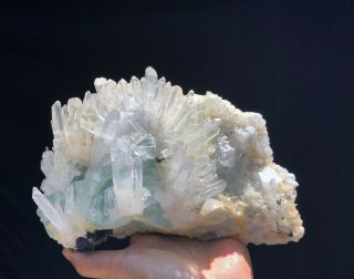 6.  0lbs Bright Quartz Crystal On Green Fluorite Mineral Display Specimen