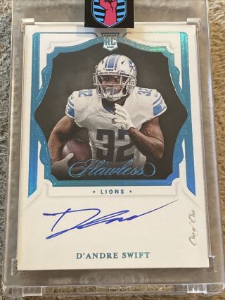 2020 Panini Flawless D’andre Swift Rc Auto Rookie Shadow Signatures Real 1/1 Of