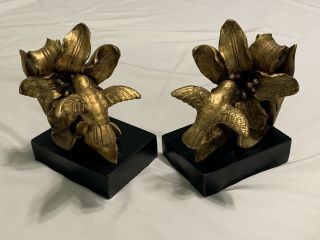 (2) Pair - Italian Style Florentine Bronze Brass Art Dove Bird Panel Bookends