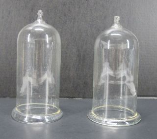 Antique Pair Hand Blown Glass Laboratory Vacuum Bells Jars Domes W/nipples Yqz
