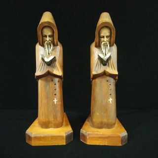 Pair Vintage Kneeling Monk Bookends Classic Gothic Style.